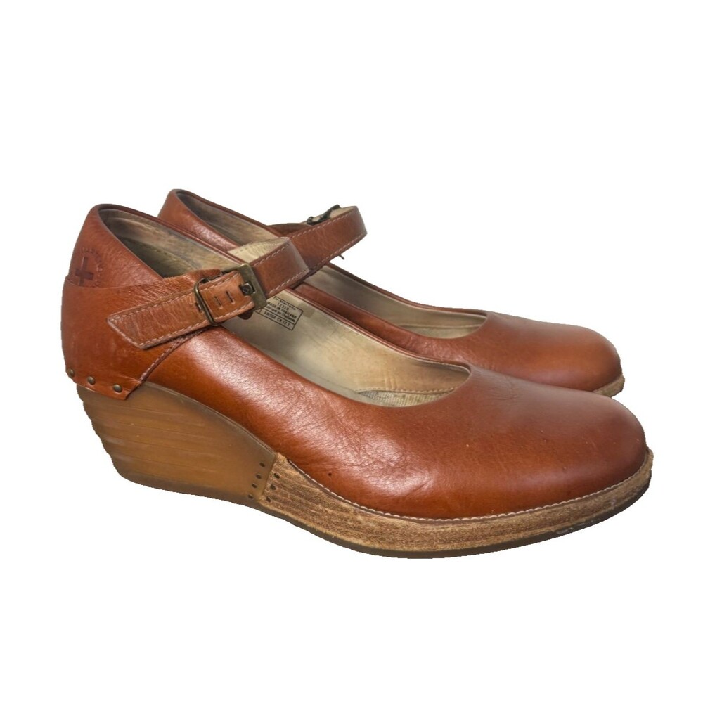 Dr Martens Brown Leather Mary Jane Wedge Shoes Buckle Womens 11 EU 43 Y2K